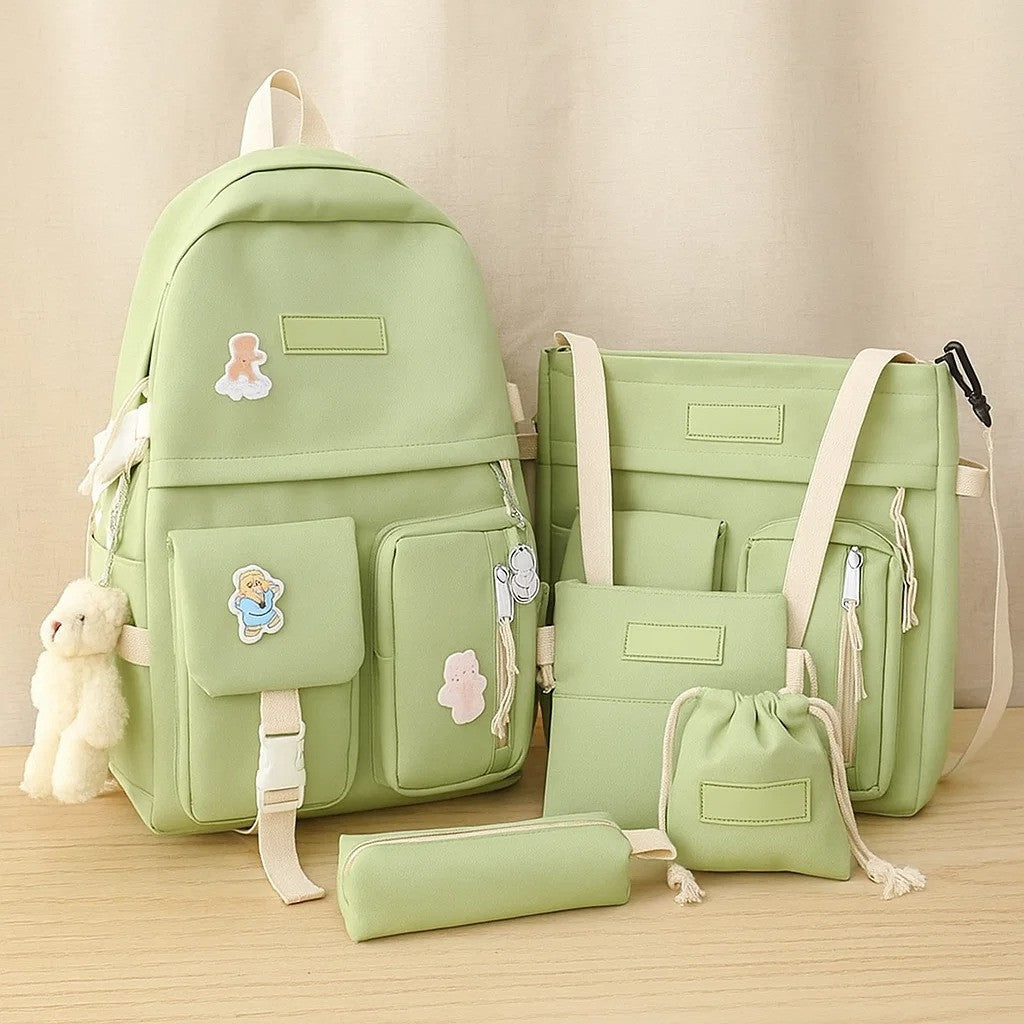 Шкільний набір: Рюкзак, сумка, шоппер, зелений, пенал / Комплект сумок / Рюкзак з сумками