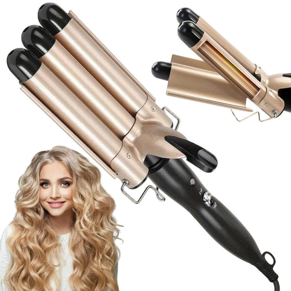 Плойка потрійна 90Вт, від мережі, GM 1956, Золотистий / Плойка хвиля / Плойка для волосся / Щипці для завивки волосся