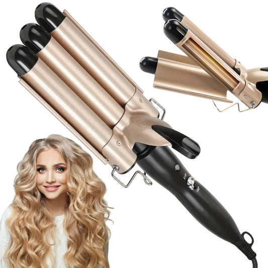 Плойка потрійна 90Вт, від мережі, GM 1956, Золотистий / Плойка хвиля / Плойка для волосся / Щипці для завивки волосся