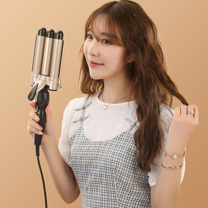 Плойка потрійна 90Вт, від мережі, GM 1956, Золотистий / Плойка хвиля / Плойка для волосся / Щипці для завивки волосся