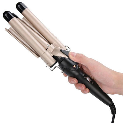 Плойка потрійна 90Вт, від мережі, GM 1956, Золотистий / Плойка хвиля / Плойка для волосся / Щипці для завивки волосся