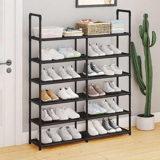Полиця для взуття 6 ярусів, 115x79x21см, Чорний / Стелаж для взуття / Підставка для взуття / Полиця для підлоги