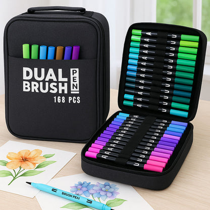 Акварельні маркери двосторонні 168шт з сумкою, Color pencil / Набір для малювання / Маркери для малювання
