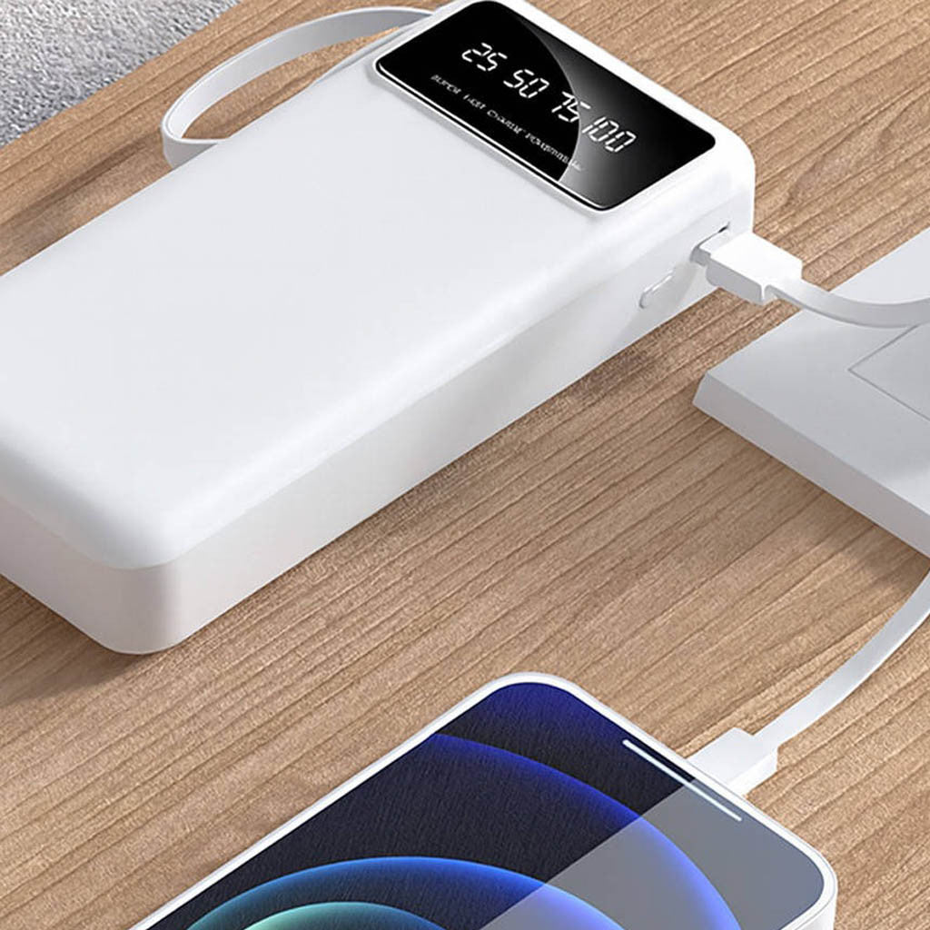 Повербанк 30000мАч з ліхтариком + 4 кабелі, Білий / Powerbank / Павербанк / Зовнішній акумулятор / УМБ