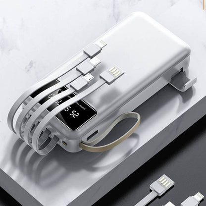 Повербанк 30000мАч з ліхтариком + 4 кабелі, Білий / Powerbank / Павербанк / Зовнішній акумулятор / УМБ