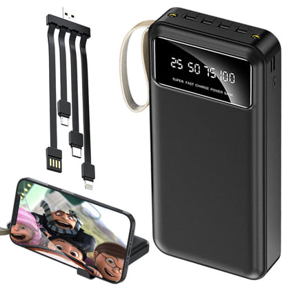 Повербанк 30000мАч з ліхтариком + 4 кабелі, Чорний / Powerbank / Павербанк / Зовнішній акумулятор / УМБ