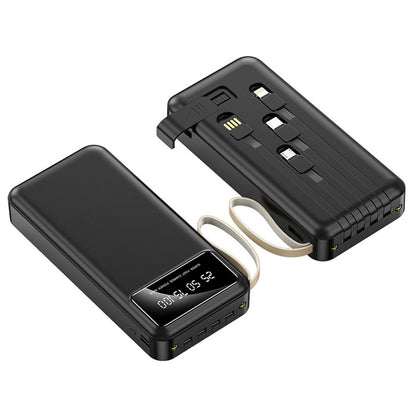 Повербанк 30000мАч з ліхтариком + 4 кабелі, Чорний / Powerbank / Павербанк / Зовнішній акумулятор / УМБ