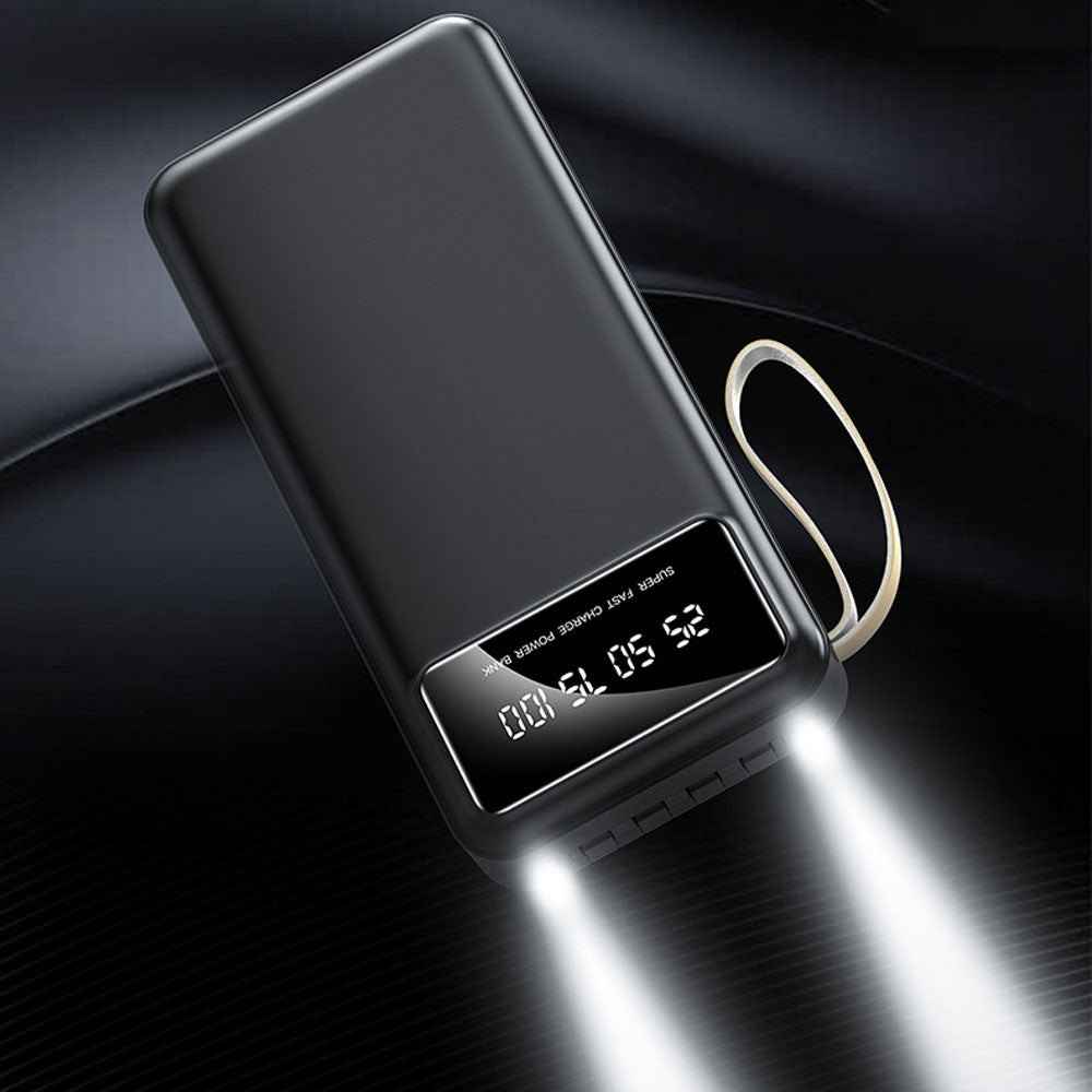 Повербанк 30000мАч з ліхтариком + 4 кабелі, Чорний / Powerbank / Павербанк / Зовнішній акумулятор / УМБ