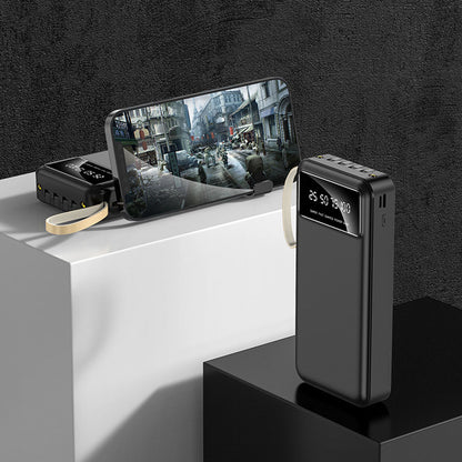 Повербанк 30000мАч з ліхтариком + 4 кабелі, Чорний / Powerbank / Павербанк / Зовнішній акумулятор / УМБ