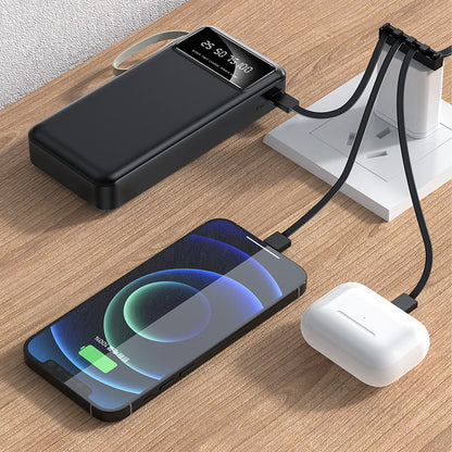 Повербанк 30000мАч з ліхтариком + 4 кабелі, Чорний / Powerbank / Павербанк / Зовнішній акумулятор / УМБ