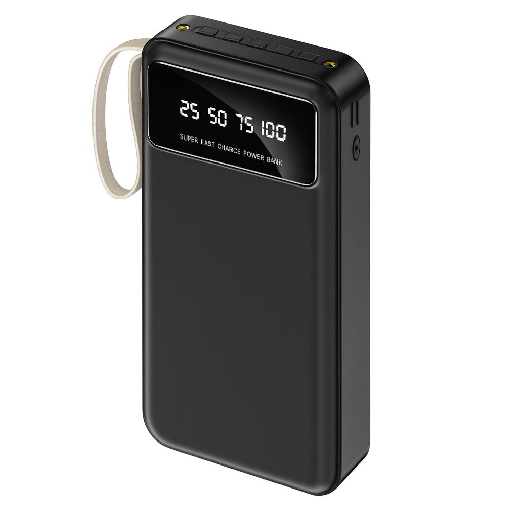 Повербанк 30000мАч з ліхтариком + 4 кабелі, Чорний / Powerbank / Павербанк / Зовнішній акумулятор / УМБ