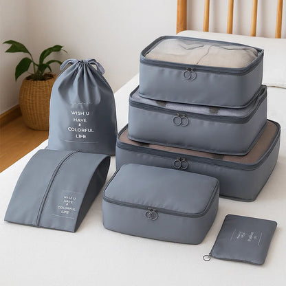 Набір дорожніх органайзерів 8 шт, Сірий / Дорожній набір органайзерів / Організатори для подорожей