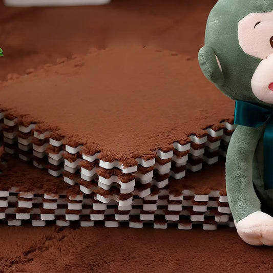 Килимок-пазл з плюшевим покриттям, 10 деталей (30х30см), Коричневий / М'який пазл підлоговий / Дитячий килимок-пазл