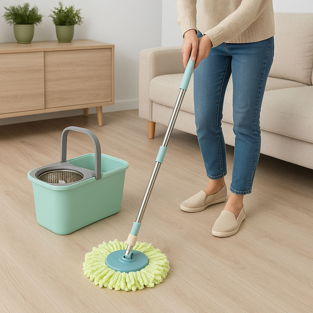 Швабра з автоматичним віджимом та відром 6л, Бірюзовий / Швабра ледарка / Швабра з відром / Швабра ледарка з віджимом