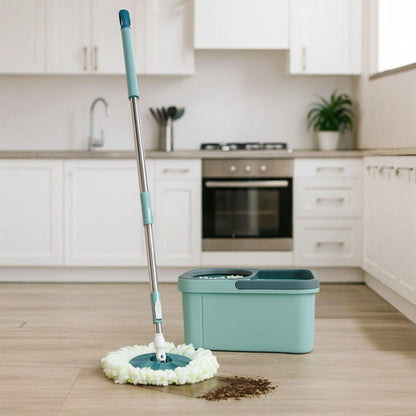 Швабра з автоматичним віджимом та відром 6л, Бірюзовий / Швабра ледарка / Швабра з відром / Швабра ледарка з віджимом