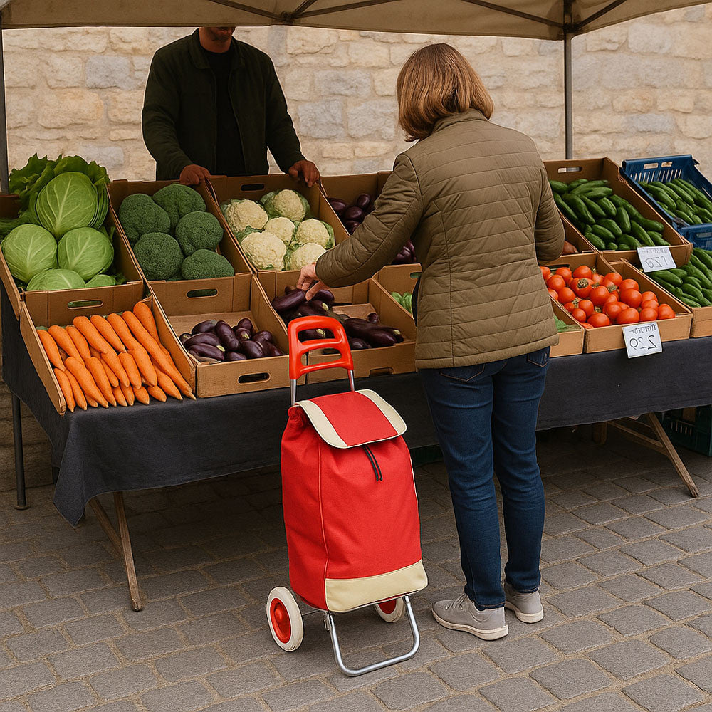 Сумка-візок на колесах до 130кг, 95х35х30см, Червоний / Сумки на колесах для покупок / Кравчучка для продуктів