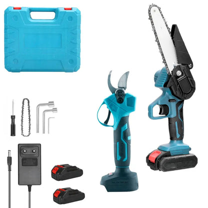 Акумуляторна ланцюгова пилка + секатор для обрізки дерев 21V, 2 акумулятори / Бездротова пилка