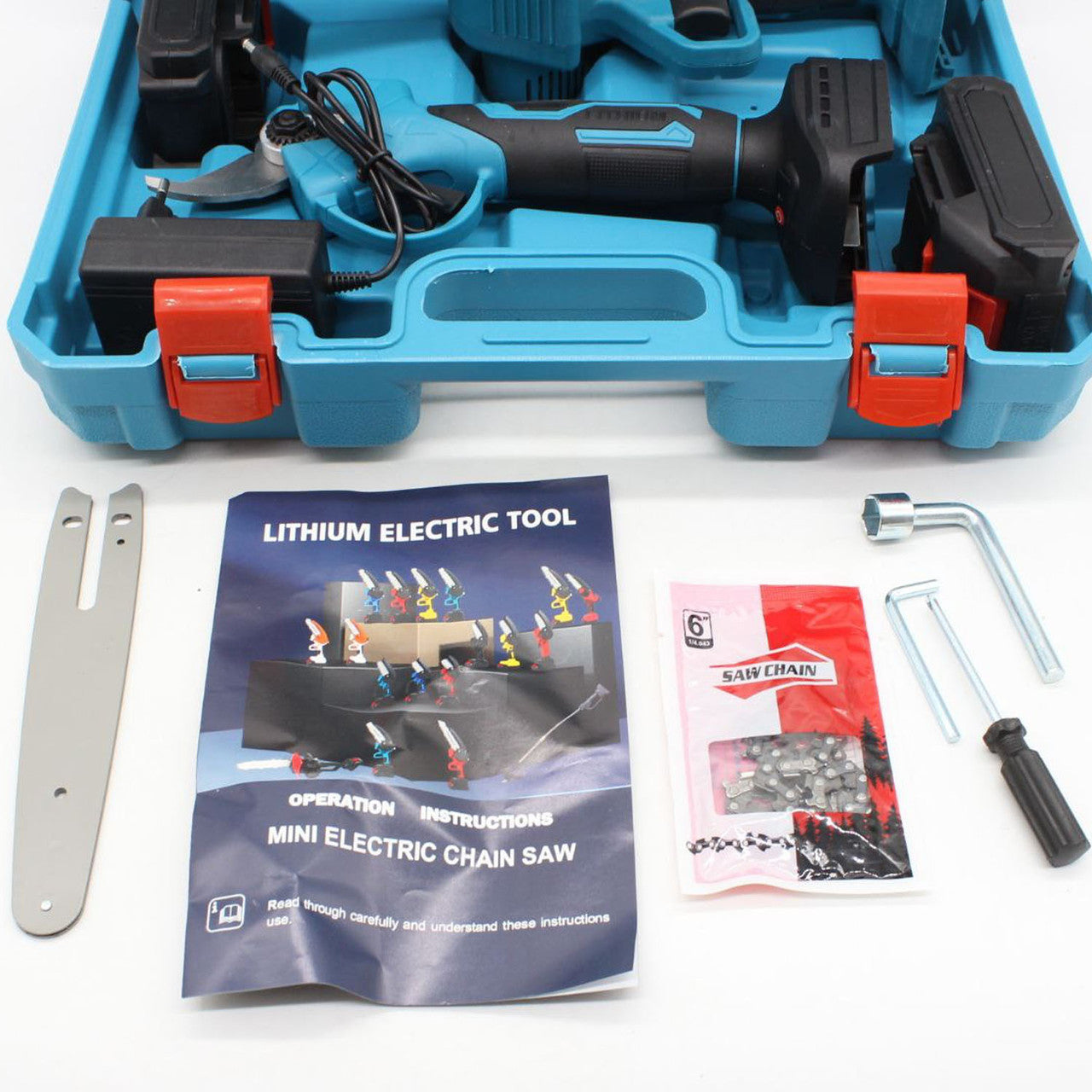 Акумуляторна ланцюгова пилка + секатор для обрізки дерев 21V, 2 акумулятори / Бездротова пилка