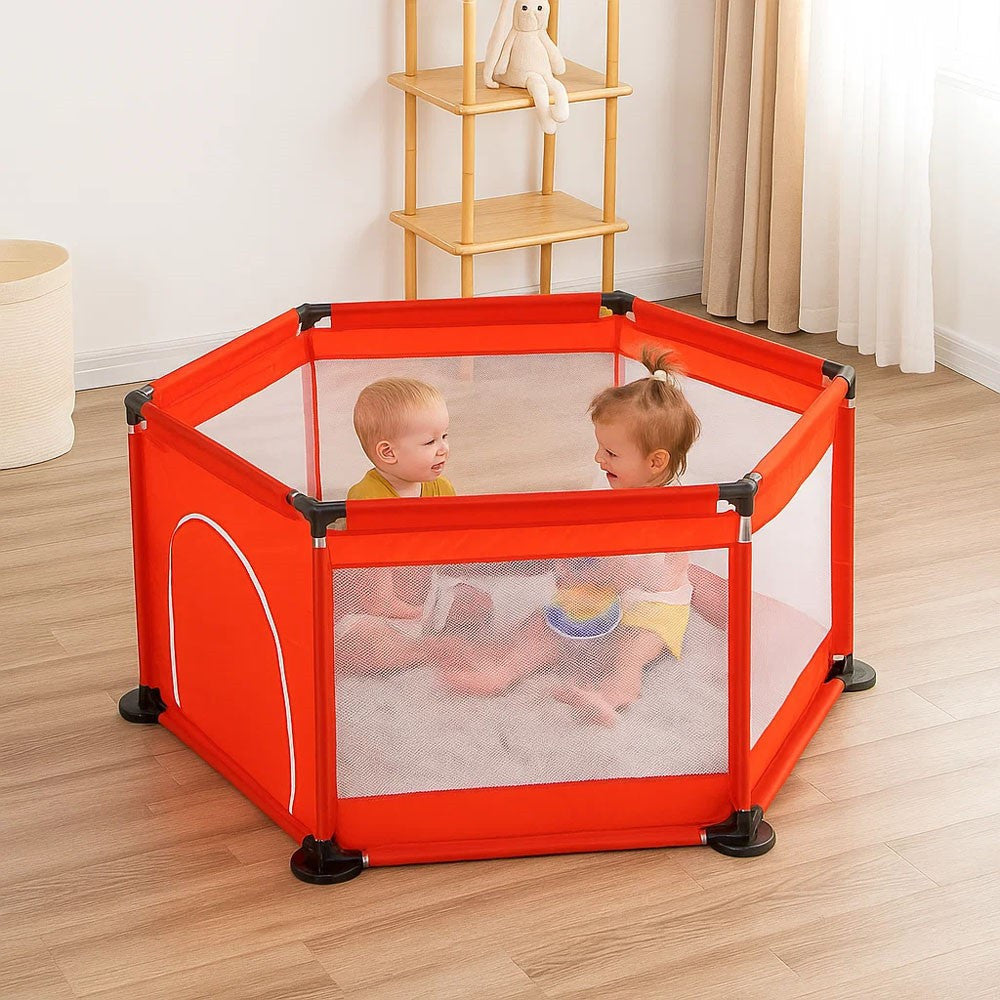 Дитячий складний манеж з сіткою, Червоний / Інтерактивний манеж для дітей / Манеж-ігровий майданчик