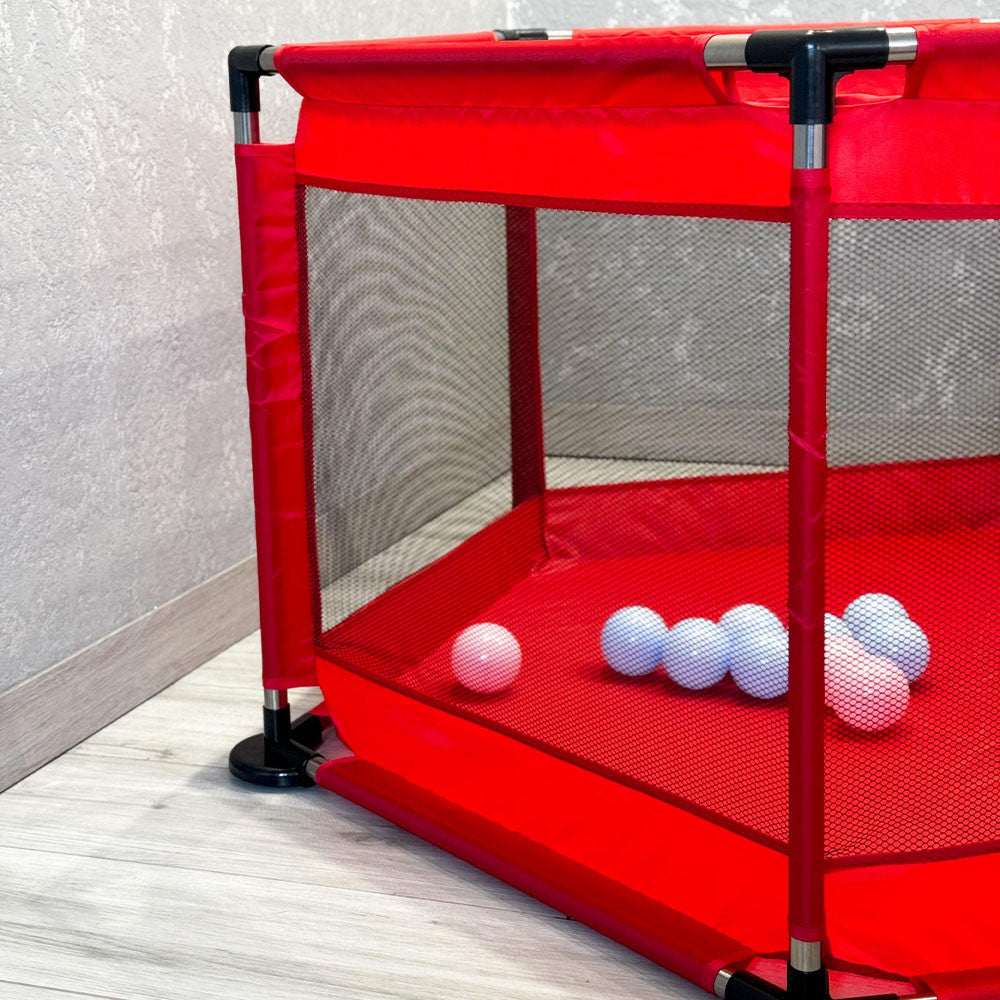 Дитячий складний манеж з сіткою, Червоний / Інтерактивний манеж для дітей / Манеж-ігровий майданчик