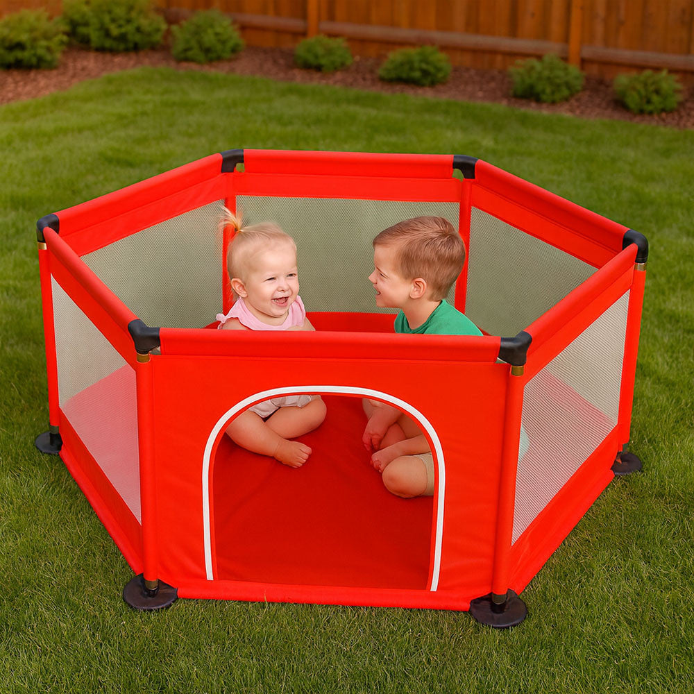 Дитячий складний манеж з сіткою, Червоний / Інтерактивний манеж для дітей / Манеж-ігровий майданчик