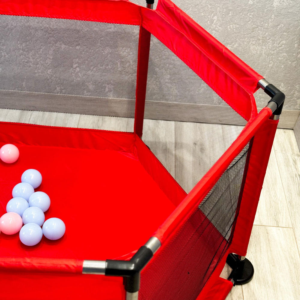 Дитячий складний манеж з сіткою, Червоний / Інтерактивний манеж для дітей / Манеж-ігровий майданчик