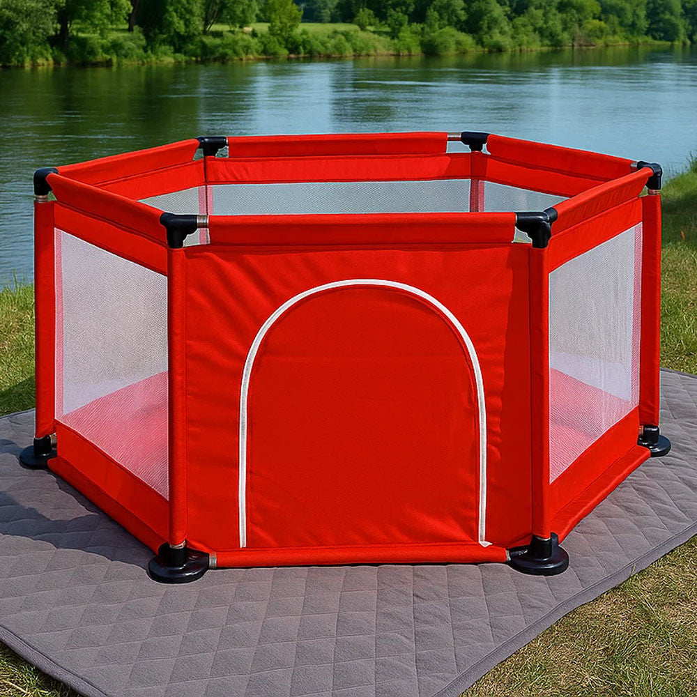 Дитячий складний манеж з сіткою, Червоний / Інтерактивний манеж для дітей / Манеж-ігровий майданчик