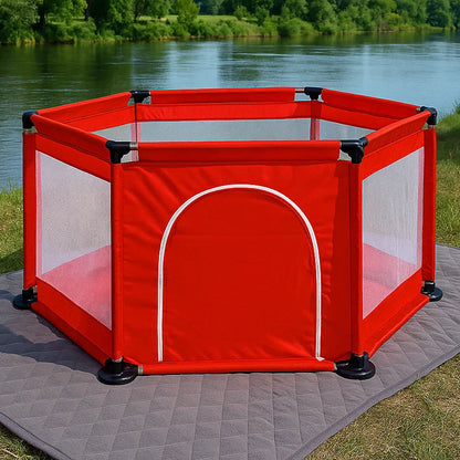 Дитячий складний манеж з сіткою, Червоний / Інтерактивний манеж для дітей / Манеж-ігровий майданчик