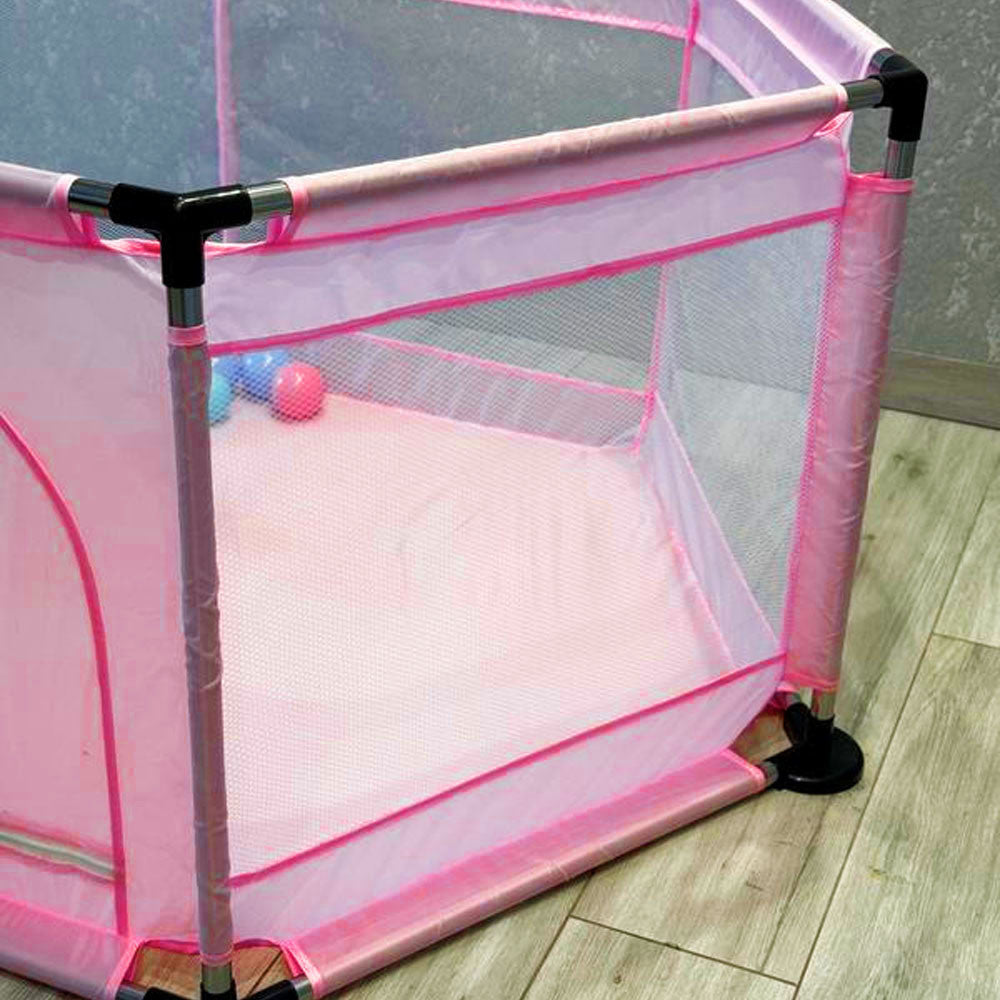 Дитячий складний манеж з сіткою, Рожевий / Інтерактивний манеж для дітей / Манеж-ігровий майданчик
