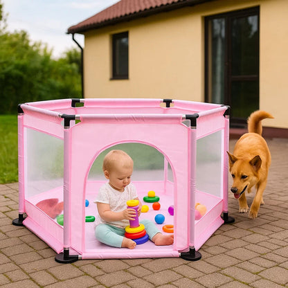 Дитячий складний манеж з сіткою, Рожевий / Інтерактивний манеж для дітей / Манеж-ігровий майданчик