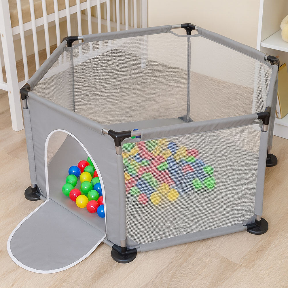 Дитячий складний манеж з сіткою, Сірий / Інтерактивний манеж для дітей / Манеж-ігровий майданчик