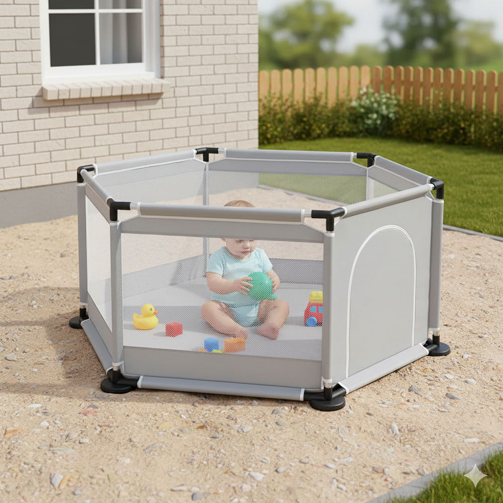 Дитячий складний манеж з сіткою, Сірий / Інтерактивний манеж для дітей / Манеж-ігровий майданчик