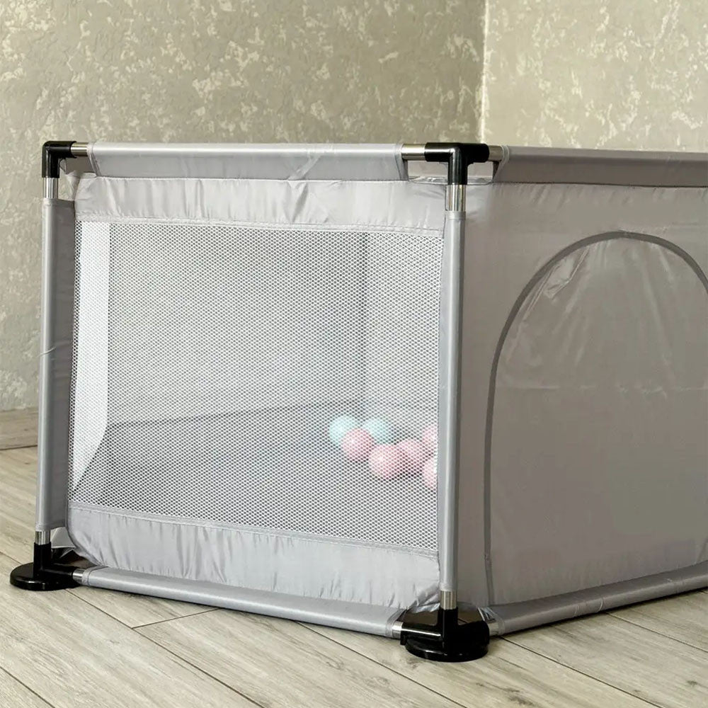 Дитячий складний манеж з сіткою, Сірий / Інтерактивний манеж для дітей / Манеж-ігровий майданчик