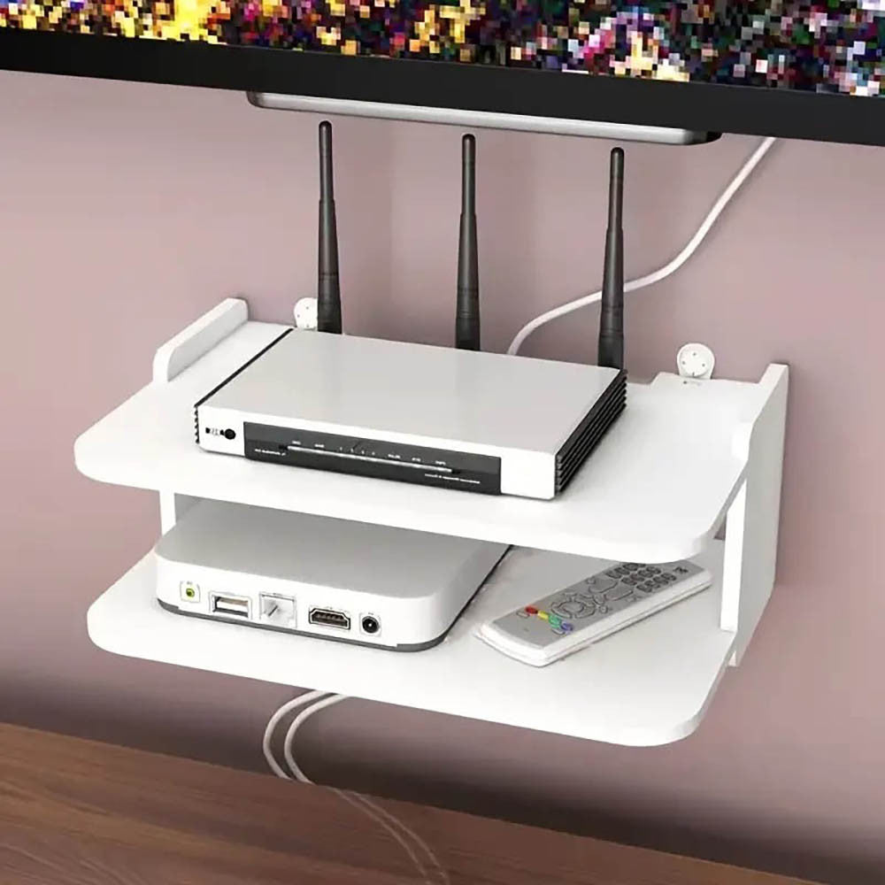 Настінна полиця для роутера 2-х рівнева / Пряма полиця для маршрутизатора / Коробка для роутера