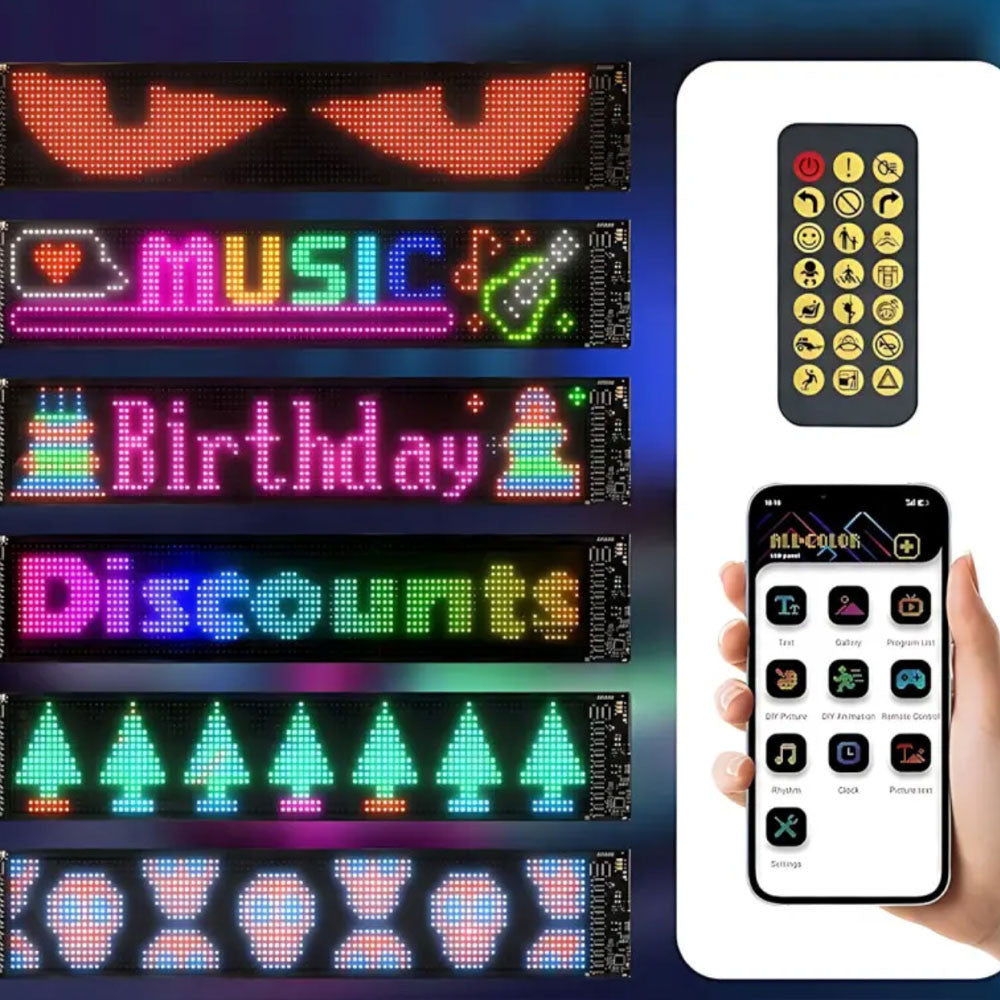 LED світлодіодний екран для авто 16×96, Bluetooth, USB + пульт / Гнучка LED панель / Гнучкий екран з анімацією