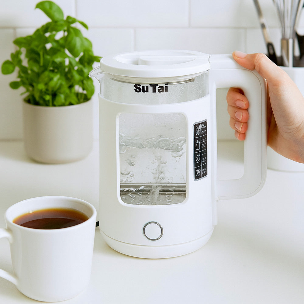 Скляний електрочайник з підсвічуванням, 2.3л, 1500Вт, Su Tai ST-2078, Білий / Електричний чайник дисковий