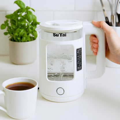 Скляний електрочайник з підсвічуванням, 2.3л, 1500Вт, Su Tai ST-2078, Білий / Електричний чайник дисковий