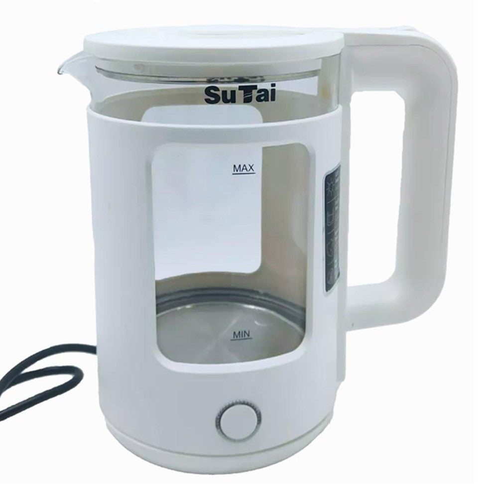Скляний електрочайник з підсвічуванням, 2.3л, 1500Вт, Su Tai ST-2078, Білий / Електричний чайник дисковий