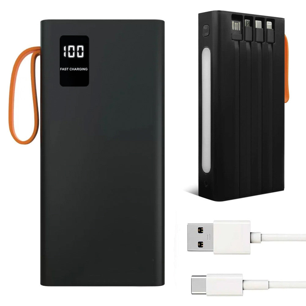 Повербанк на 20000 mAh + 4 кабелі, 2хUSB, Чорний / PowerBank з ліхтариком / Павербанк для телефону