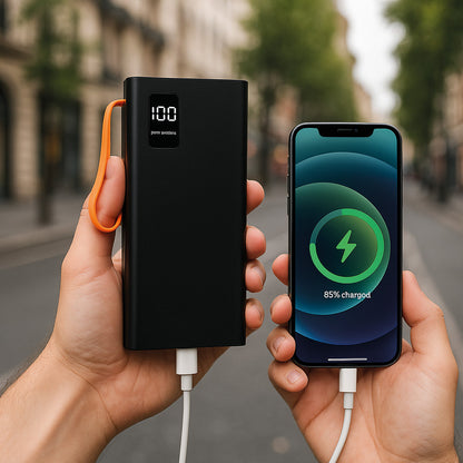 Повербанк на 20000 mAh + 4 кабелі, 2хUSB, Чорний / PowerBank з ліхтариком / Павербанк для телефону