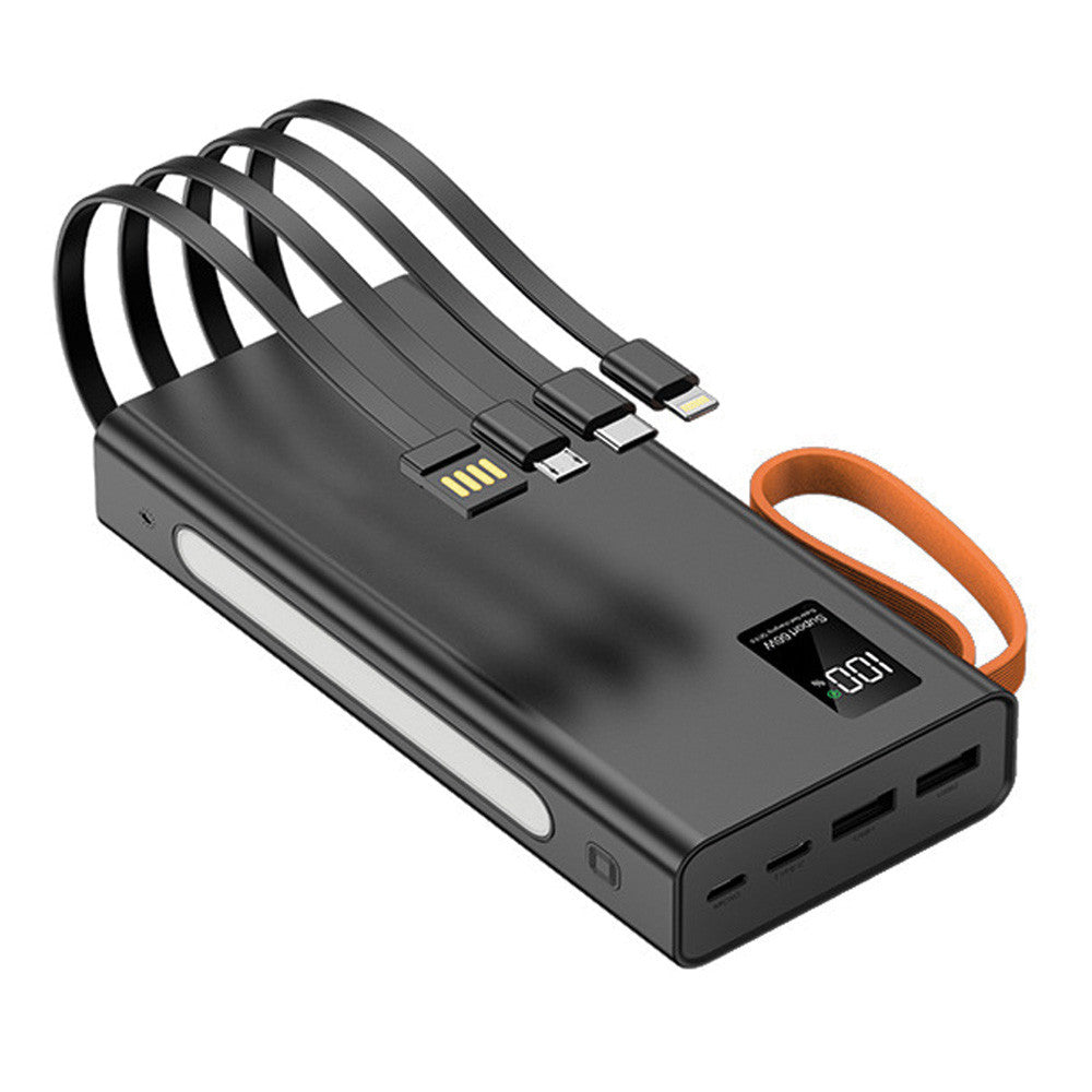 Повербанк на 20000 mAh + 4 кабелі, 2хUSB, Чорний / PowerBank з ліхтариком / Павербанк для телефону