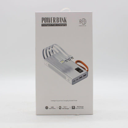 Повербанк на 20000 mAh + 4 кабелі, 2хUSB, Чорний / PowerBank з ліхтариком / Павербанк для телефону