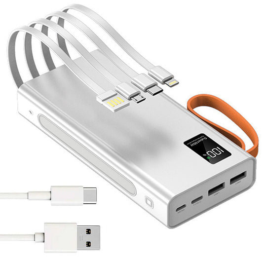 Повербанк на 20000 mAh + 4 кабелі, 2хUSB, Білий / PowerBank з ліхтариком / Павербанк для телефону