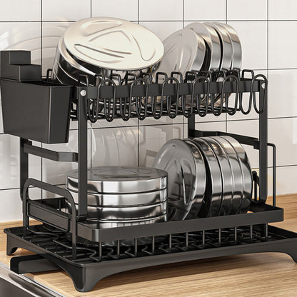Сушарка для посуду з автозливом, 2-х ярусна, 42х30х29см / Кухонна сушарка для посуду настільна