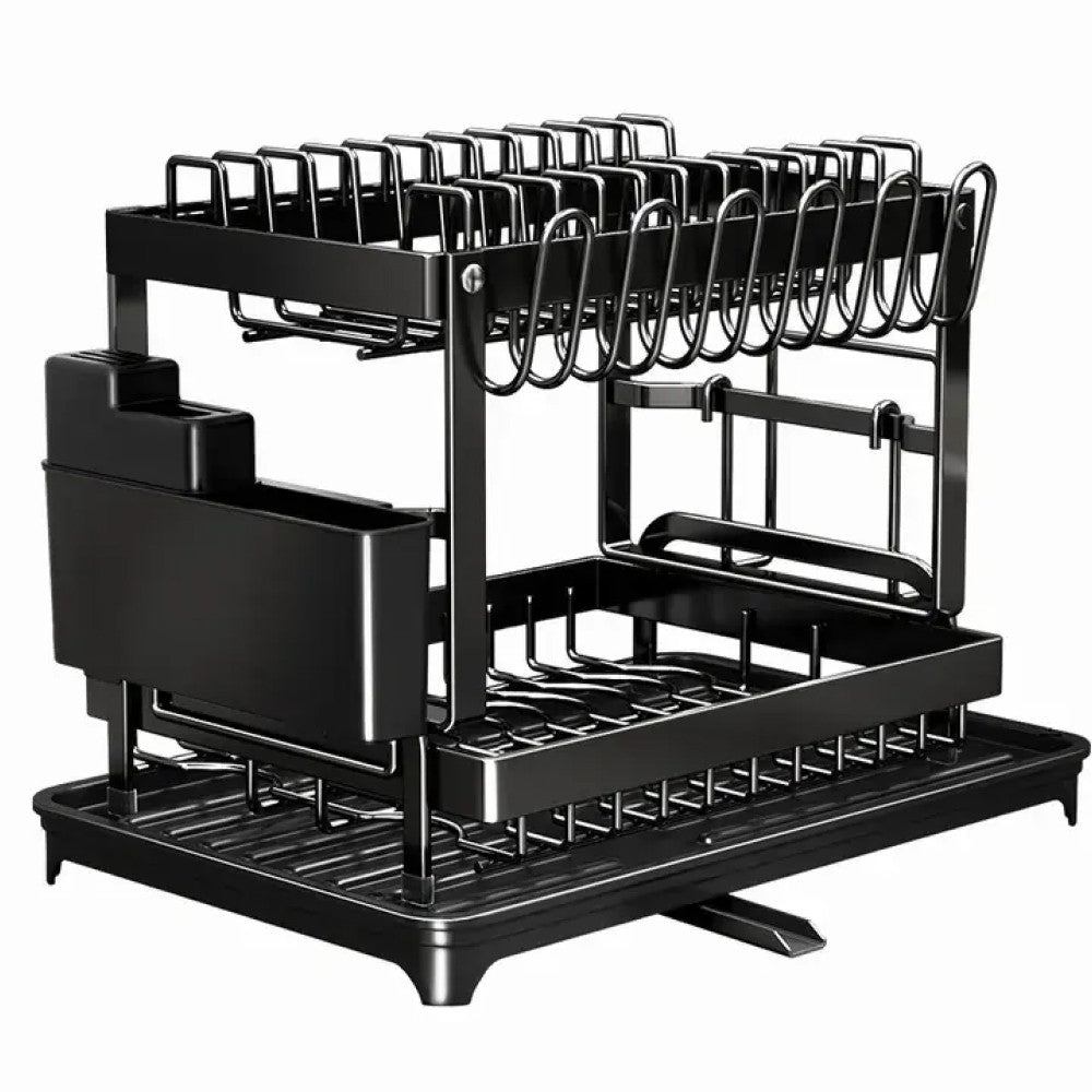 Сушарка для посуду з автозливом, 2-х ярусна, 42х30х29см / Кухонна сушарка для посуду настільна