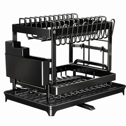 Сушарка для посуду з автозливом, 2-х ярусна, 42х30х29см / Кухонна сушарка для посуду настільна