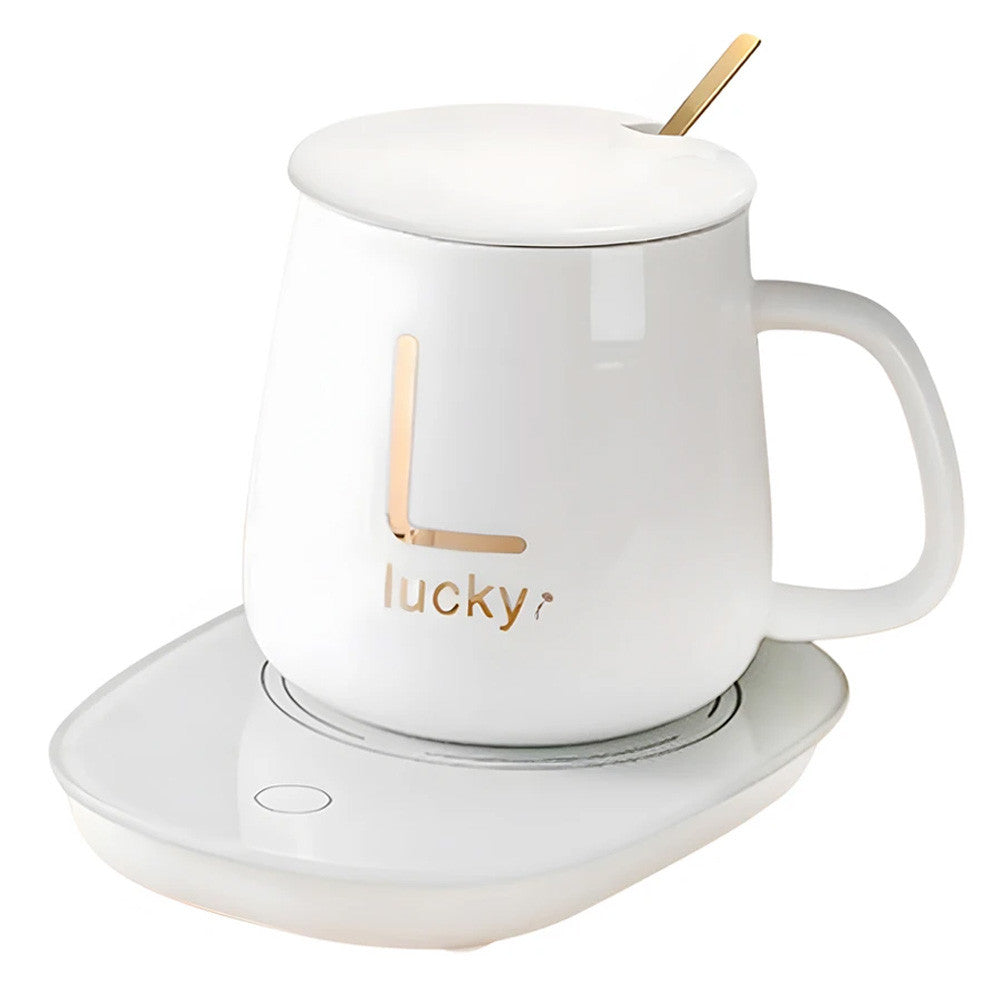 Чашка 400мл на підставці з підігрівом до +55 °С, Біла / Чашка керамічна з ложкою