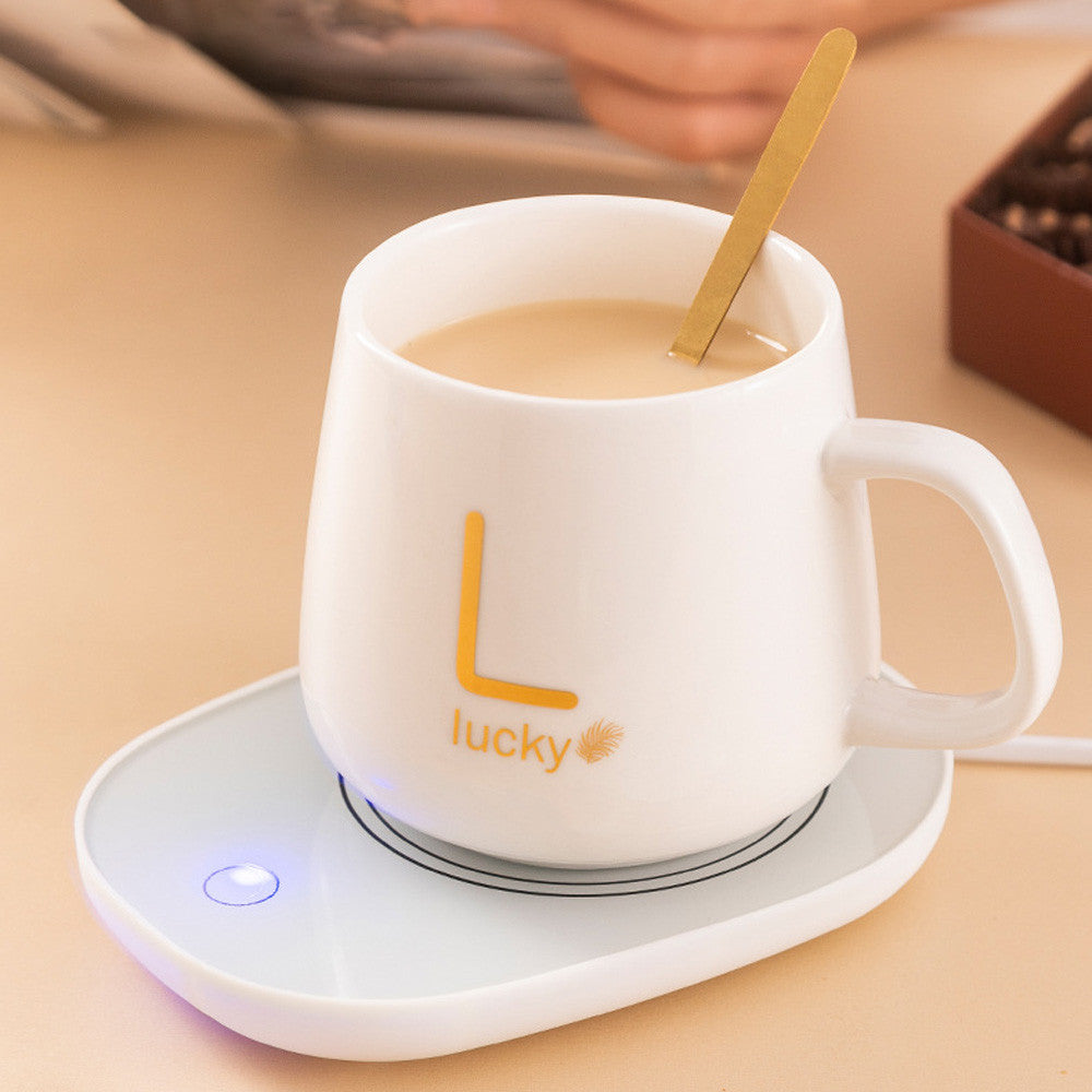 Чашка 400мл на підставці з підігрівом до +55 °С, Біла / Чашка керамічна з ложкою