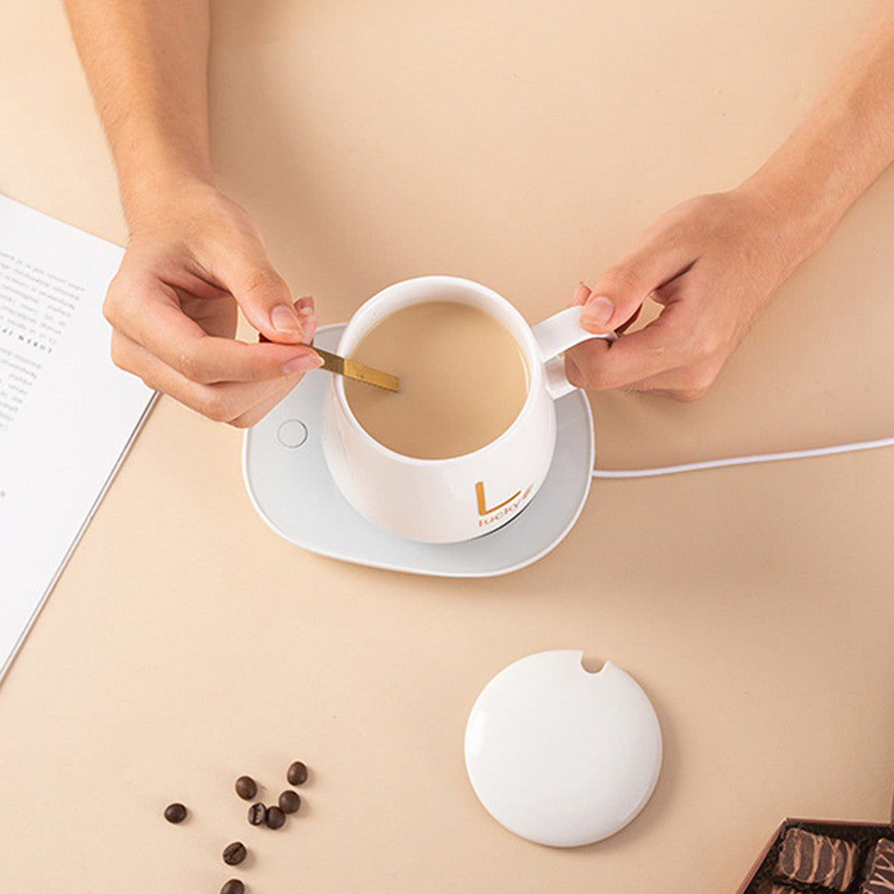 Чашка 400мл на підставці з підігрівом до +55 °С, Біла / Чашка керамічна з ложкою