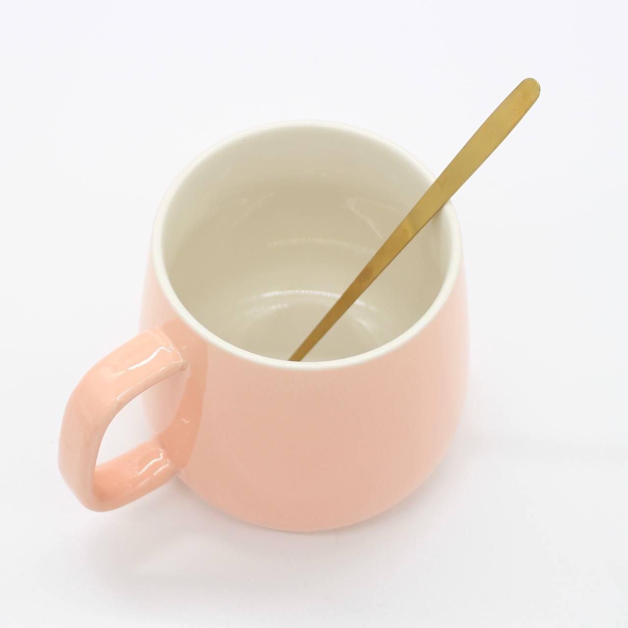 Чашка 400мл на підставці з підігрівом до +55 °С, Рожева / Чашка керамічна з ложкою в подарунковій упаковці